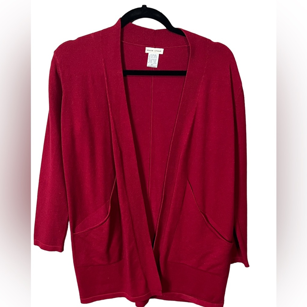 Main Strip Ruby Red Open Cardigan With Front Pockets Size Small